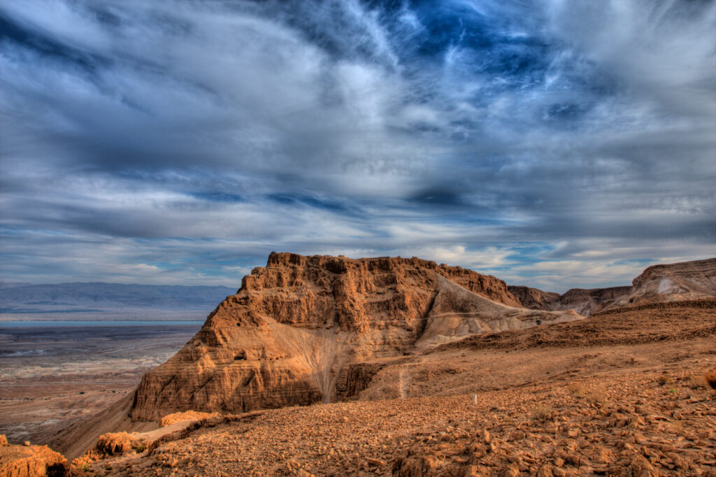 Masada from the northwest with a beautiful blue sky